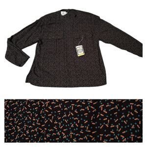 Deadstock Vintage Evan Picone Black Rayon Blouse Shirt Long Sleeve / XL